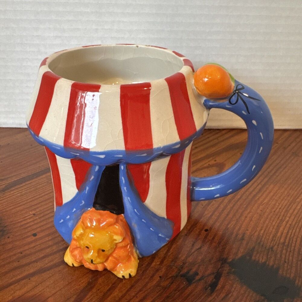 Pier 1 Imports Circus Tent Lion Elephant Peek a Boo Coffee Mug 3D Style